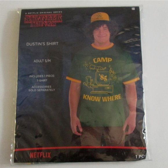Stranger Things Costume Dustin's Camp Know Where T Shirt Size Adult S/M - Picture 1 of 8